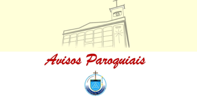 Imagem contendo o logotipo da paróquia e a frase Avisos Paroquias e o brasão paroquial embaixo
