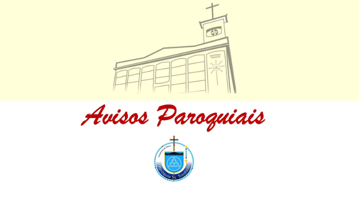 Imagem contendo o logotipo da paróquia e a frase Avisos Paroquias e o brasão paroquial embaixo